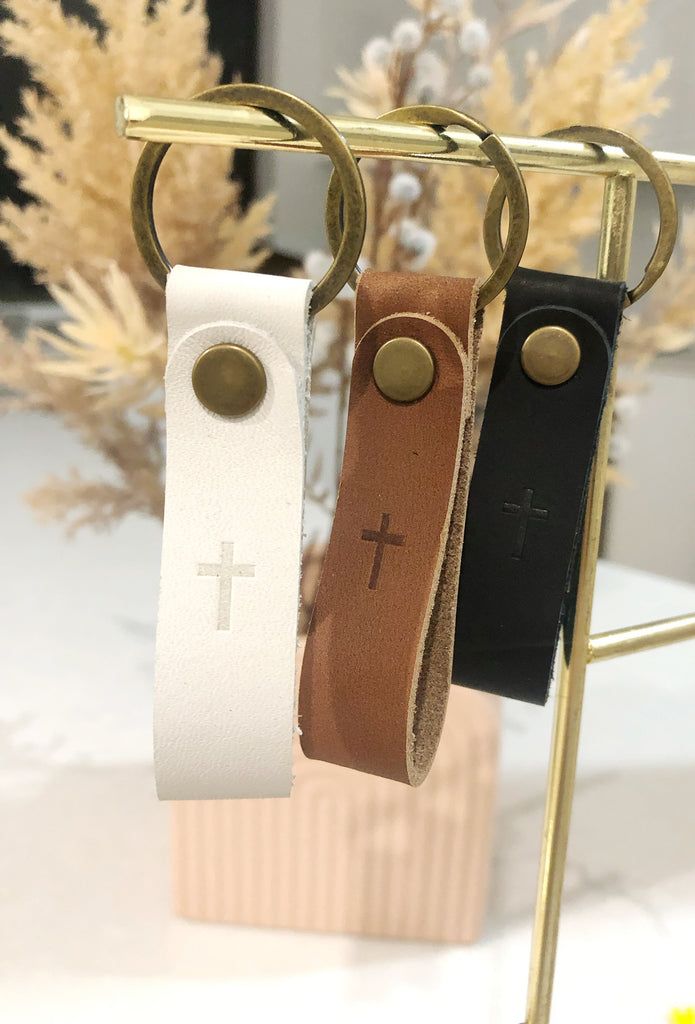 Keep Trusting Jesus ~ Leather Keyring ~ White