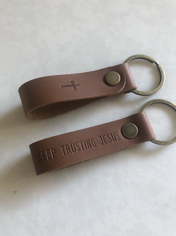Keep Trusting Jesus ~ Leather Keyring ~ Black